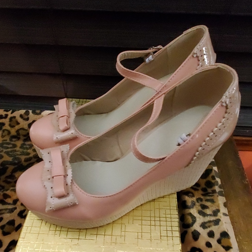 Baby Pink & Beige, Rockabilly, Kawaii, wedges